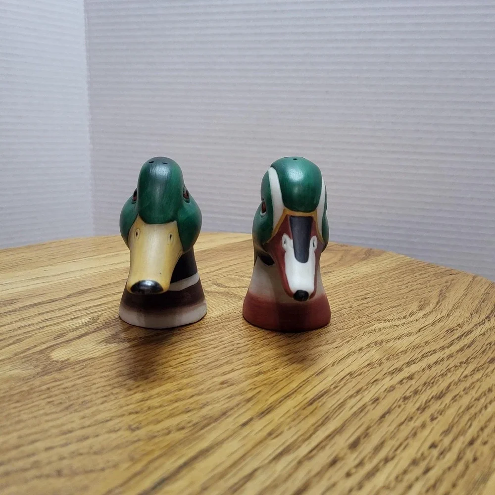 VTG Mallard Duck Head Salt And Pepper Shakers Set Large Ceramic